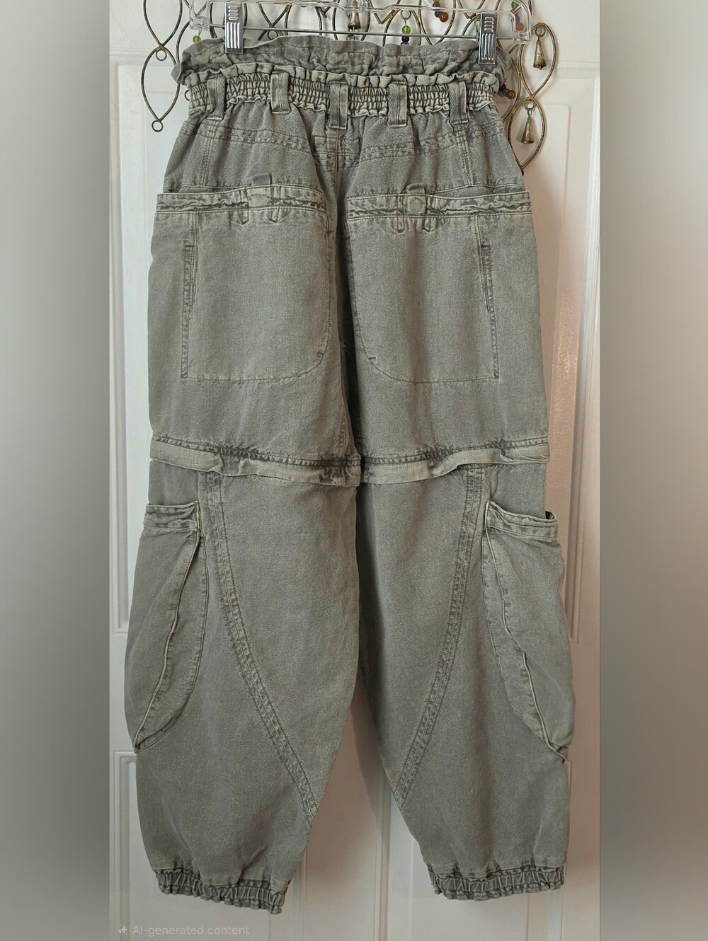 Free People Wind Drift Convertible Cargo Pants Women XS Oilve Green Cotton Linen - Picture 3 of 16